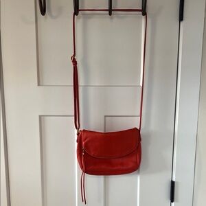 HOBO Leather Crossbody Bag Coral Orange Pebbled Leather Flap Shoulder Bag